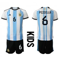 Echipament fotbal Argentina German Pezzella #6 Tricou Acasa Mondial 2022 pentru copii maneca scurta (+ Pantaloni scurti)